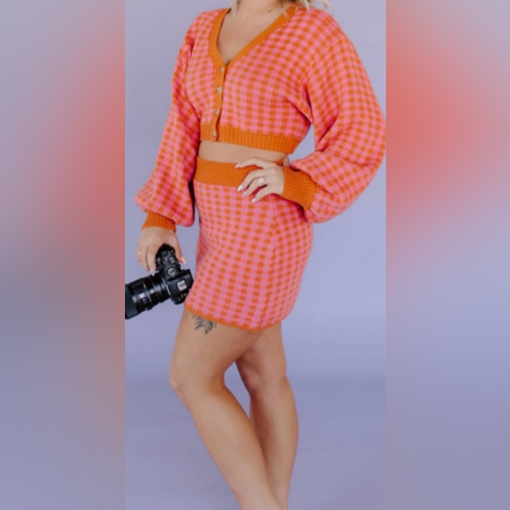Free People Maeve Crop Top Cardigan and Mini Skirt Set Pink and Orange Size XS